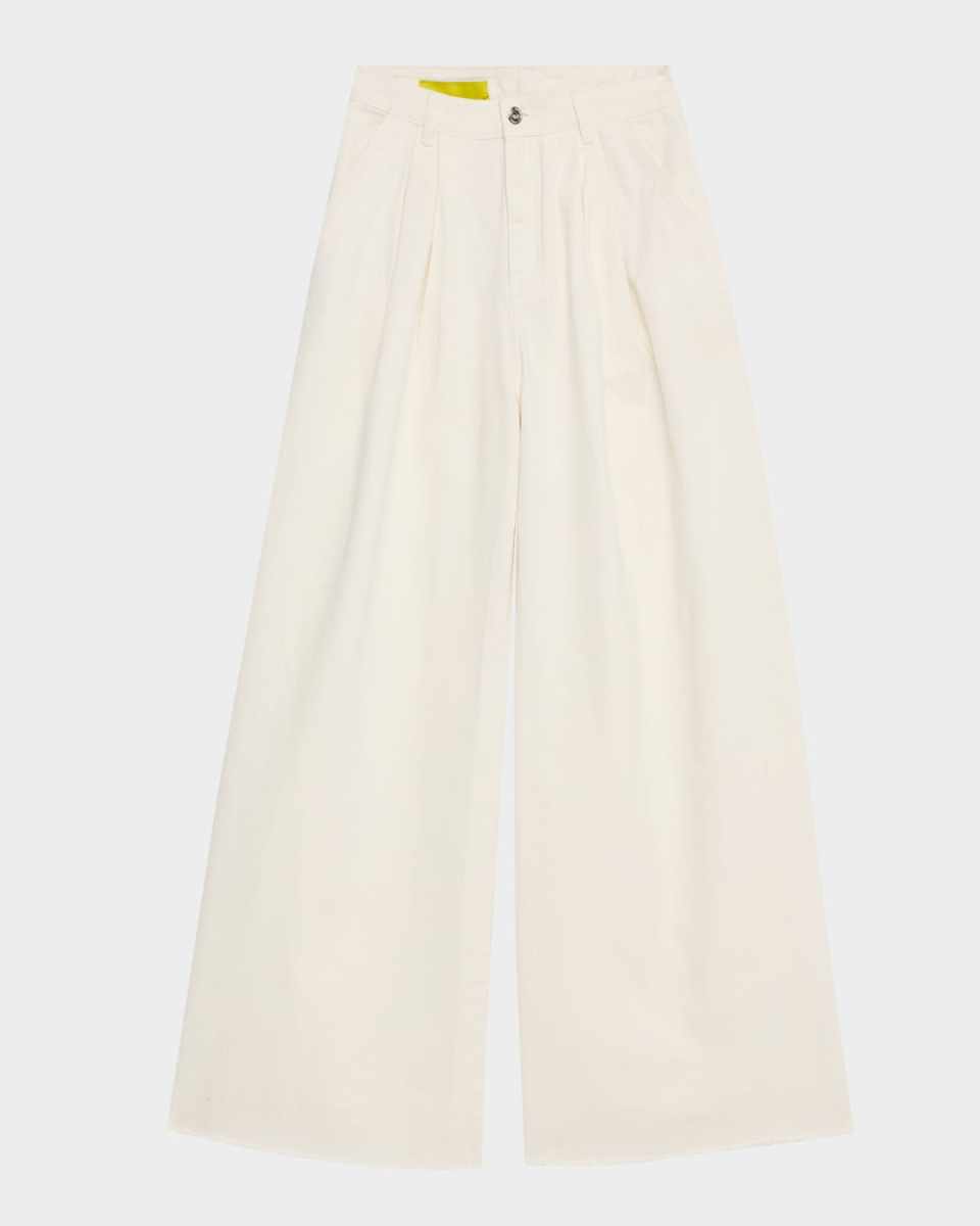 Pleated Wide-Leg Denim Trousers